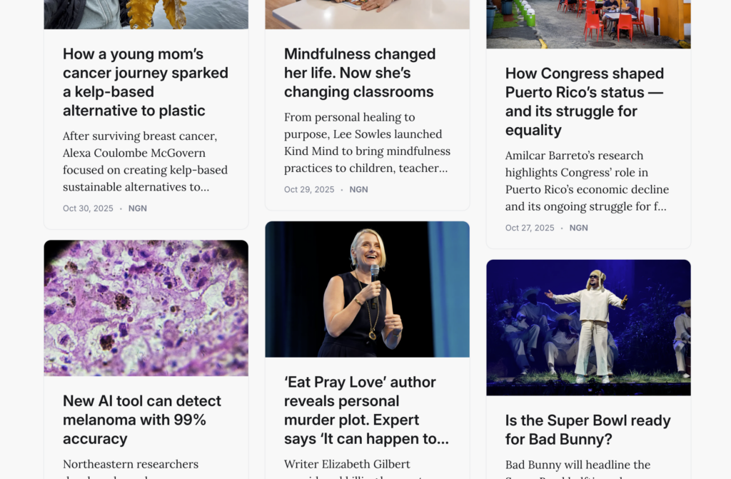 A screen shot of tiled articles with images and headlines.